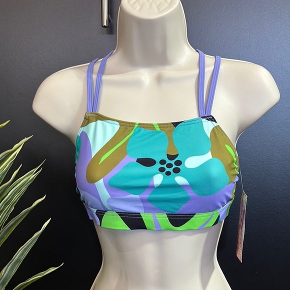 Kanu UPF 50-+ Swim top, strappy X back, geometric print - Picture 1 of 8
